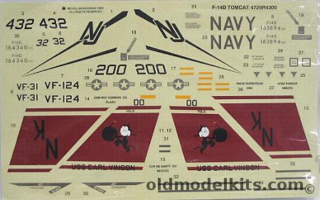 Revell 1/48 F-14D VF-31 / VF-124 Carl Vinson Decals plastic model kit